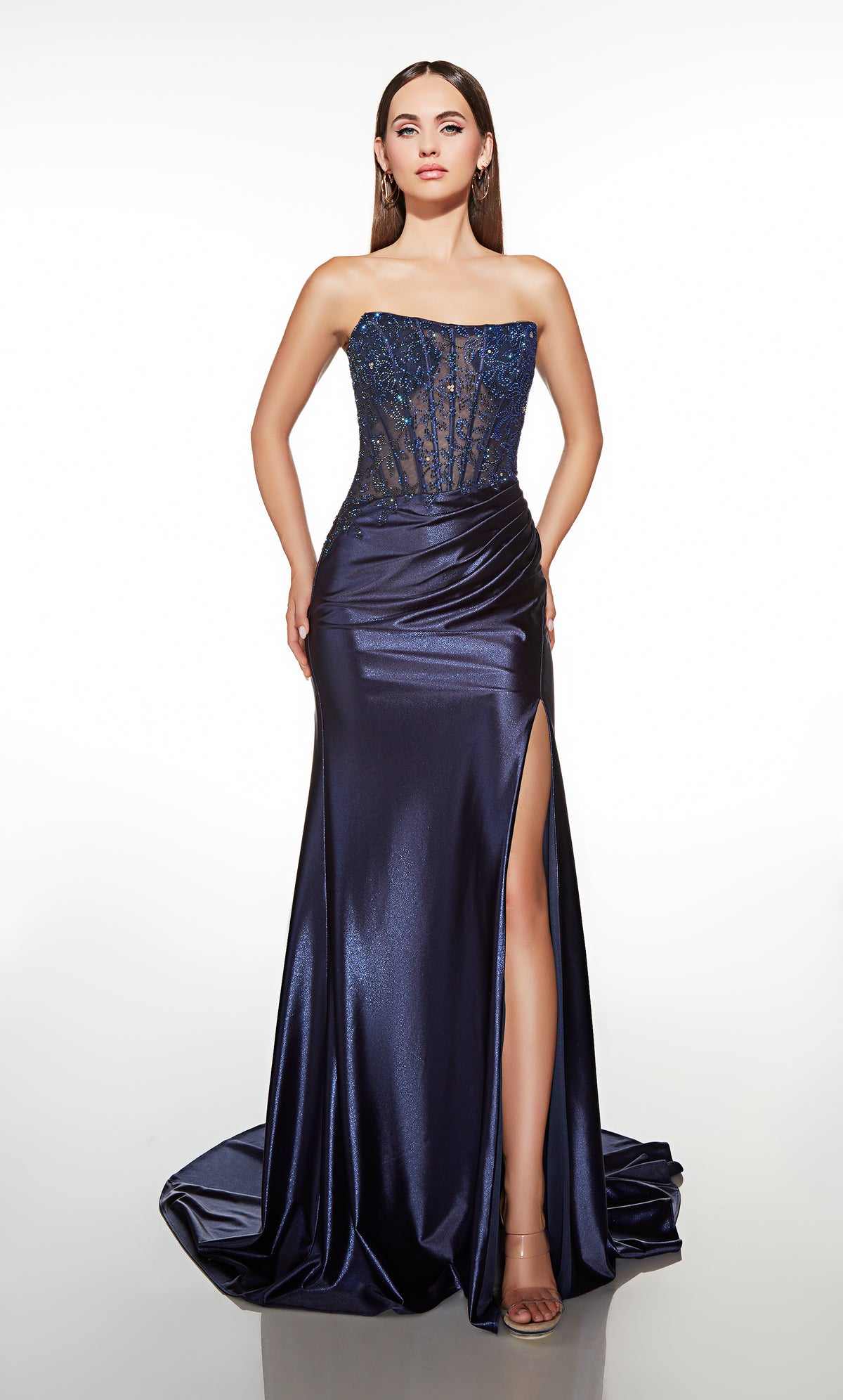 ALYCE Paris 62027 Alyce Long Scooped Neckline Illusion Straight Dress