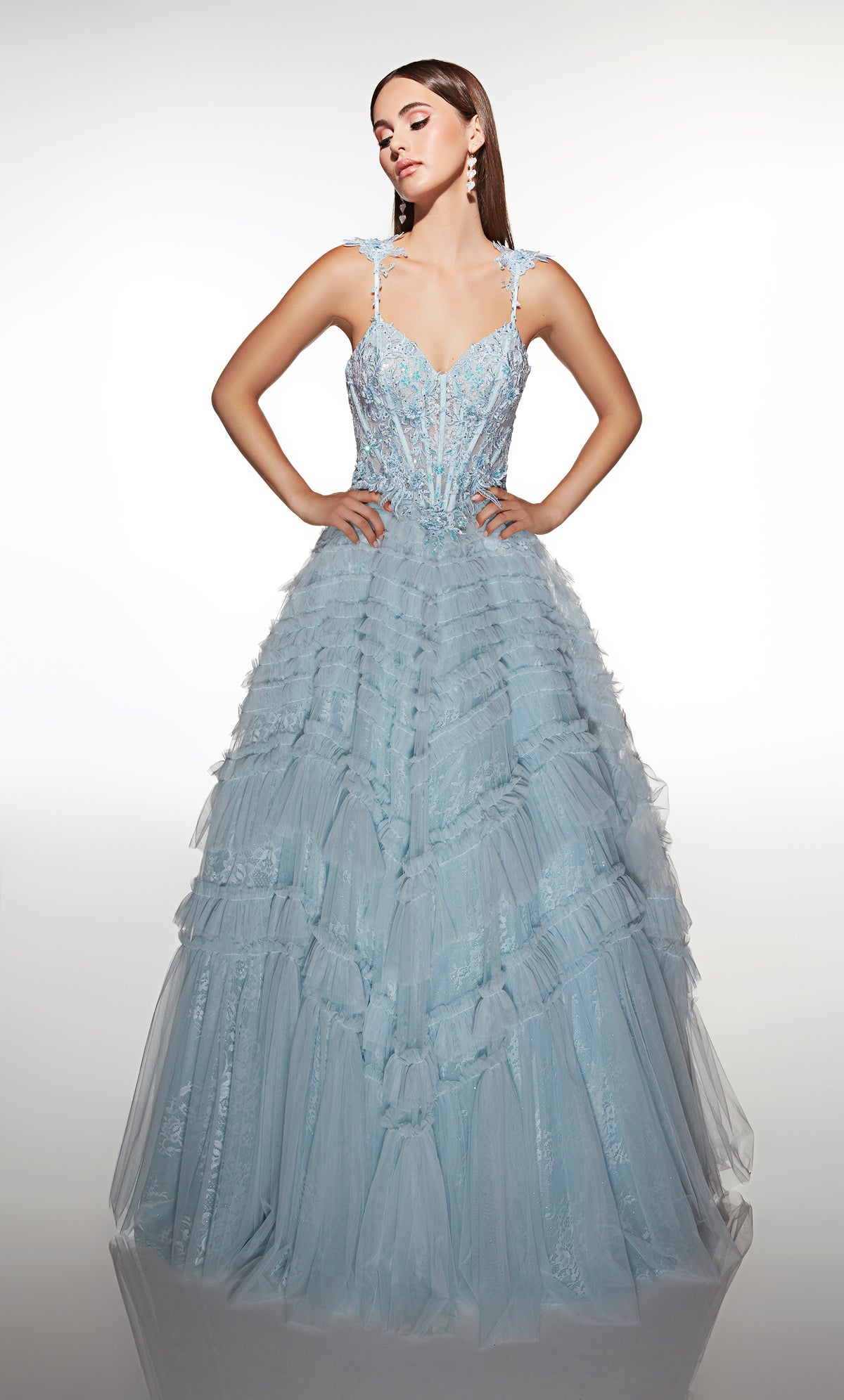 ALYCE Paris 62058 Alyce Long Sweetheart Neckline Ruffles A Line Dress