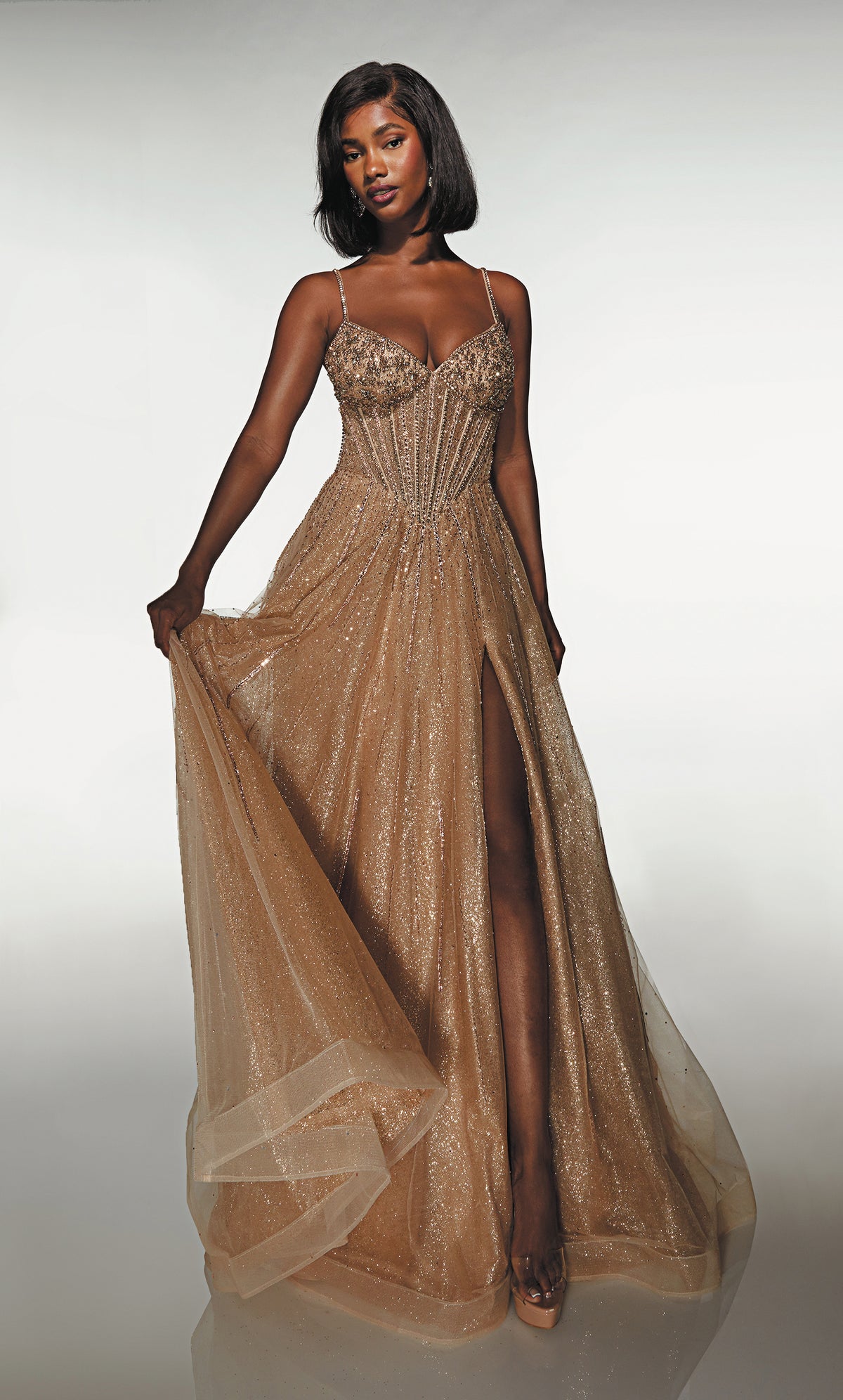 ALYCE Paris 62093 Alyce Long V-neckline Shimmery/sparkly A Line Dress