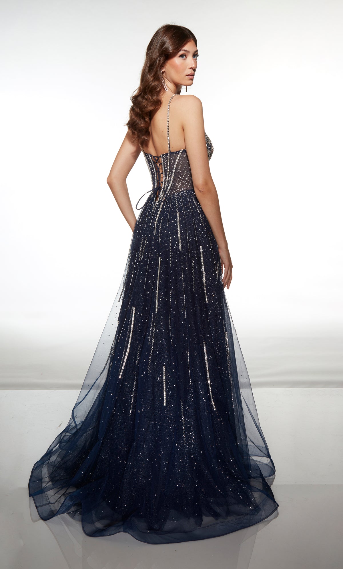 ALYCE Paris 62093 Alyce Long V-neckline Shimmery/sparkly A Line Dress