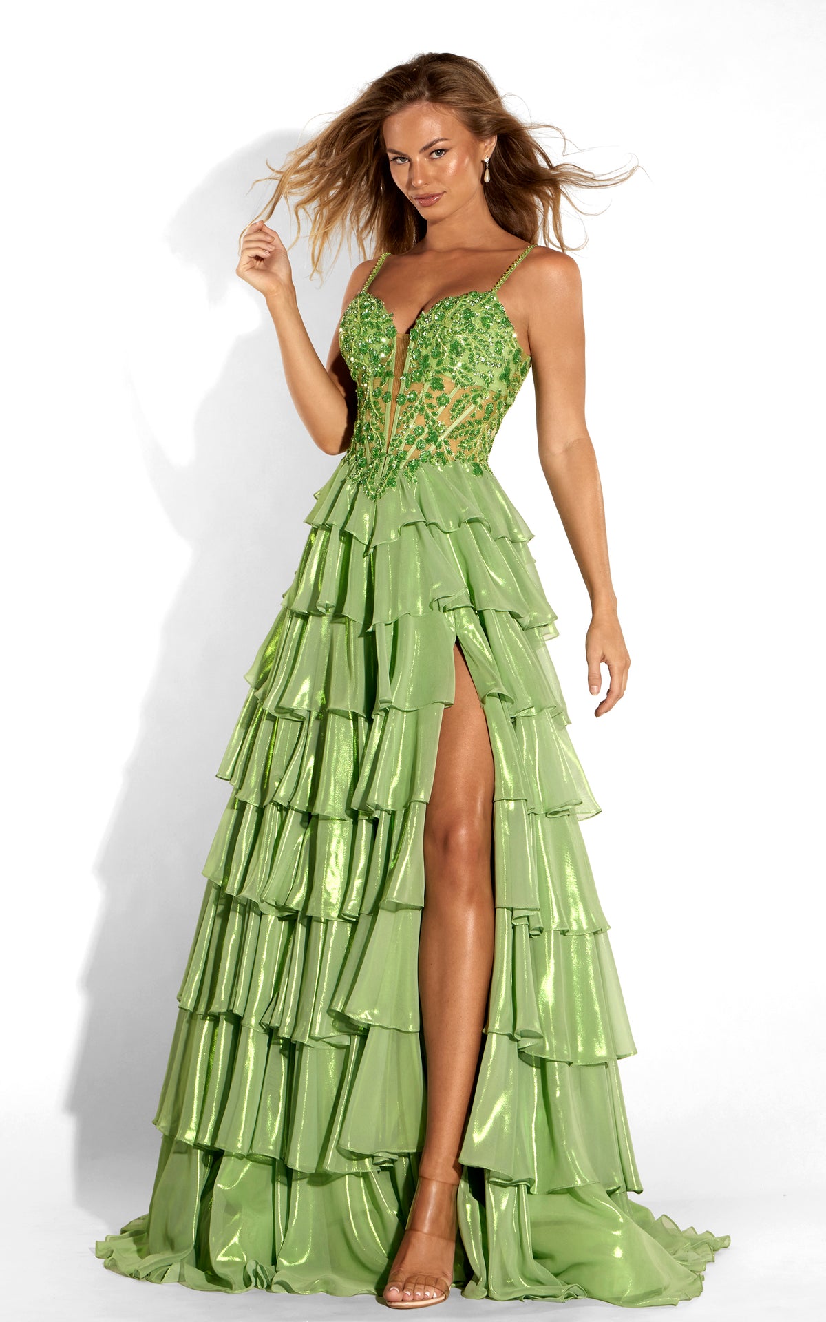 ALYCE Paris 62265 Alyce Long Plunging Neckline Ruffles A Line Dress