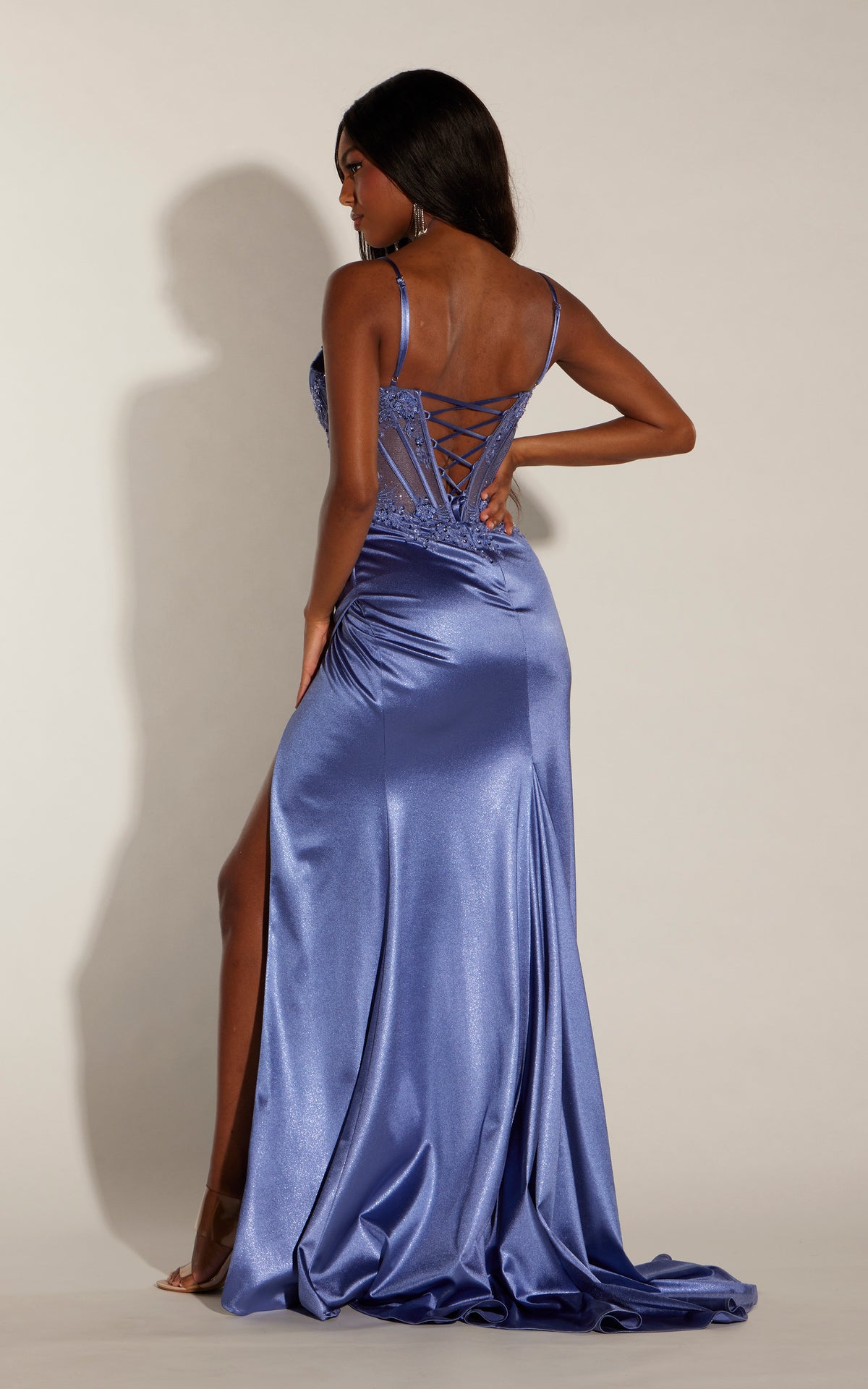 ALYCE Paris 62373 Alyce Long Plunging Neckline Slit Fit N Flare Dress