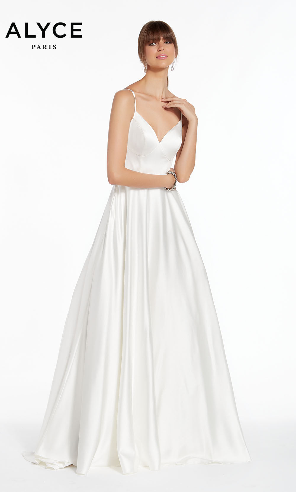 ALYCE Paris 7009 Bridal V-neck Simple Fit N Flare Dress