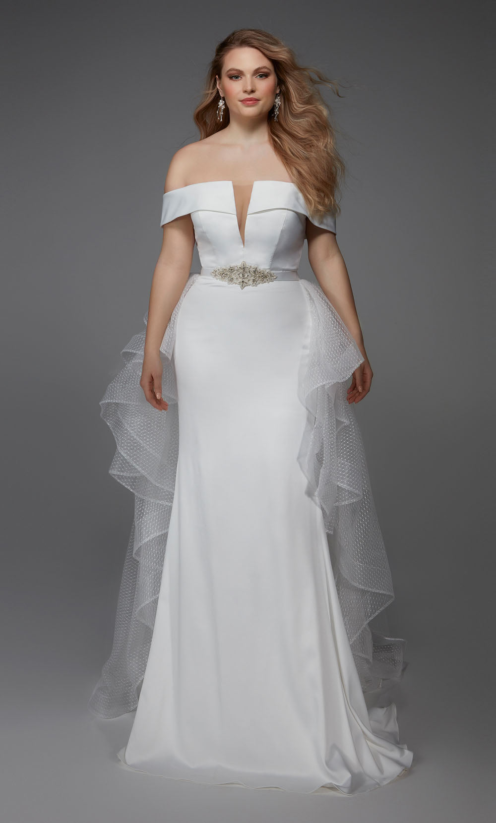 Alyce Paris 7020 Bridal Off the ombro de trem de ombro e flare vestido