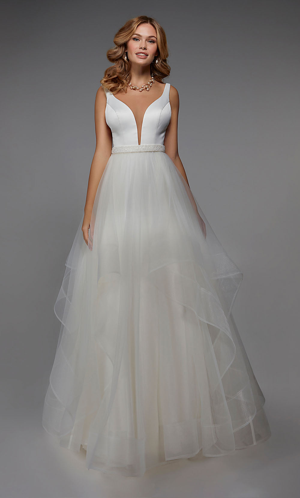 ALYCE Paris 7022 Bridal Plunging Ruffles Ballgown Dress