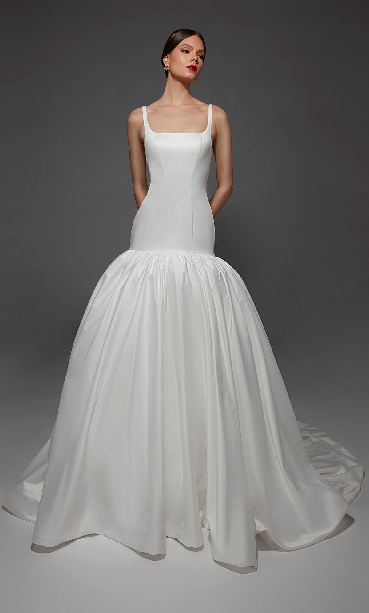 ALYCE Paris 7176 Bridal Square Neckline Simple Fit N Flare Dress