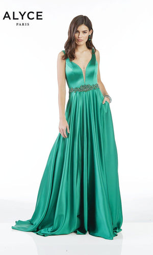 Formal Dress: 1422. Long, Plunging Neckline, A-Line Alyce Paris