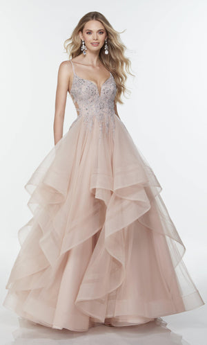 Formal Dress: 61109. Long Waterfall Dress, Plunging Neckline, Ballgown Alyce Paris