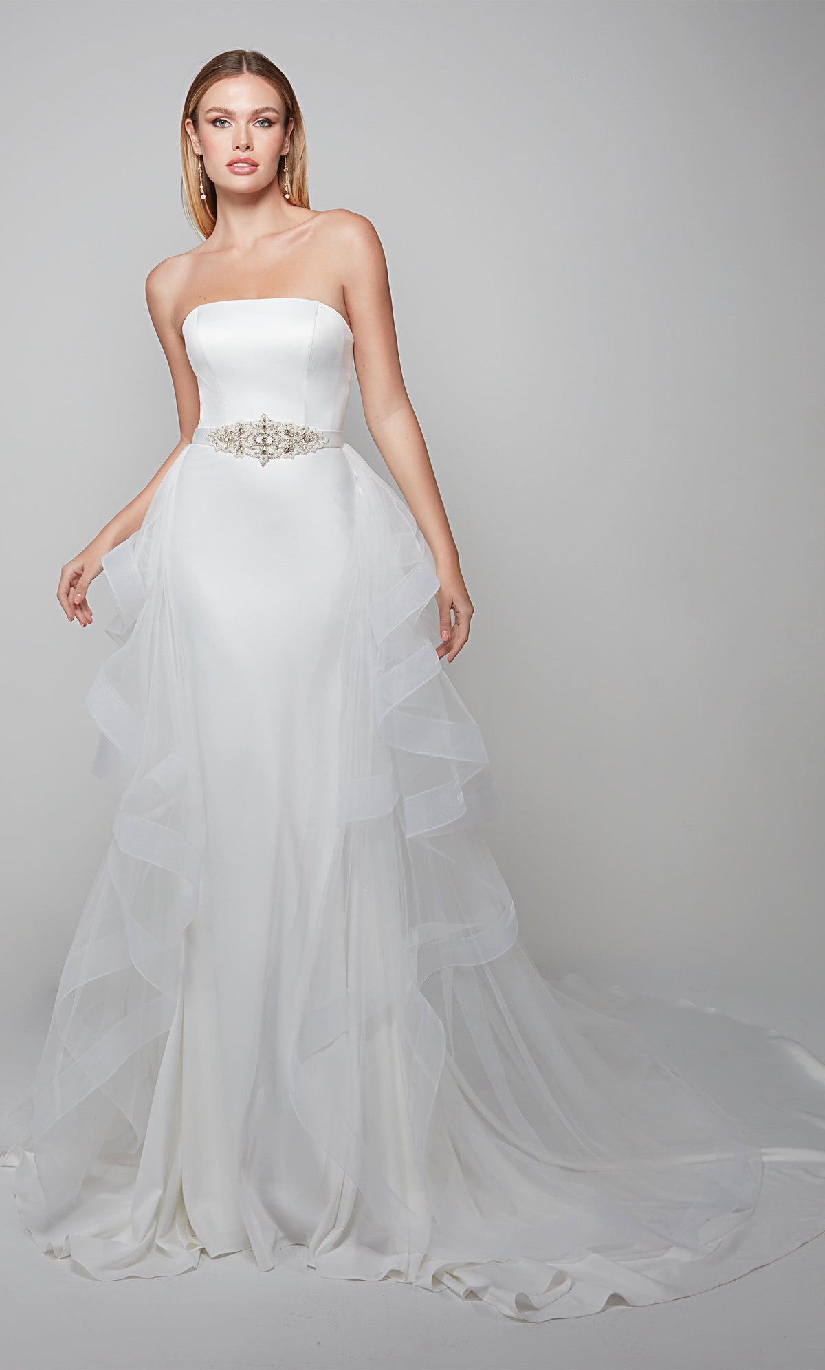 Formal Dress: 7025. Detachable Tulle Train. Bridal. Alyce Paris